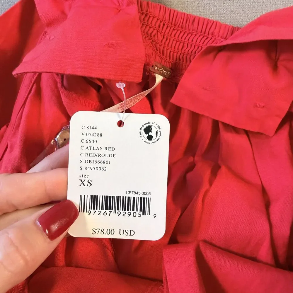 NWT FREE PEOPLE Eye Catching Mini Dress RED Back Bow XS
